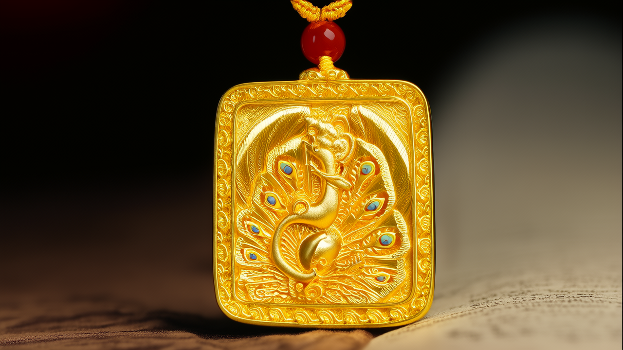 黄金孔雀吊坠图片