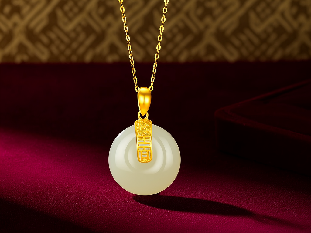 黄金项链配玉坠图片