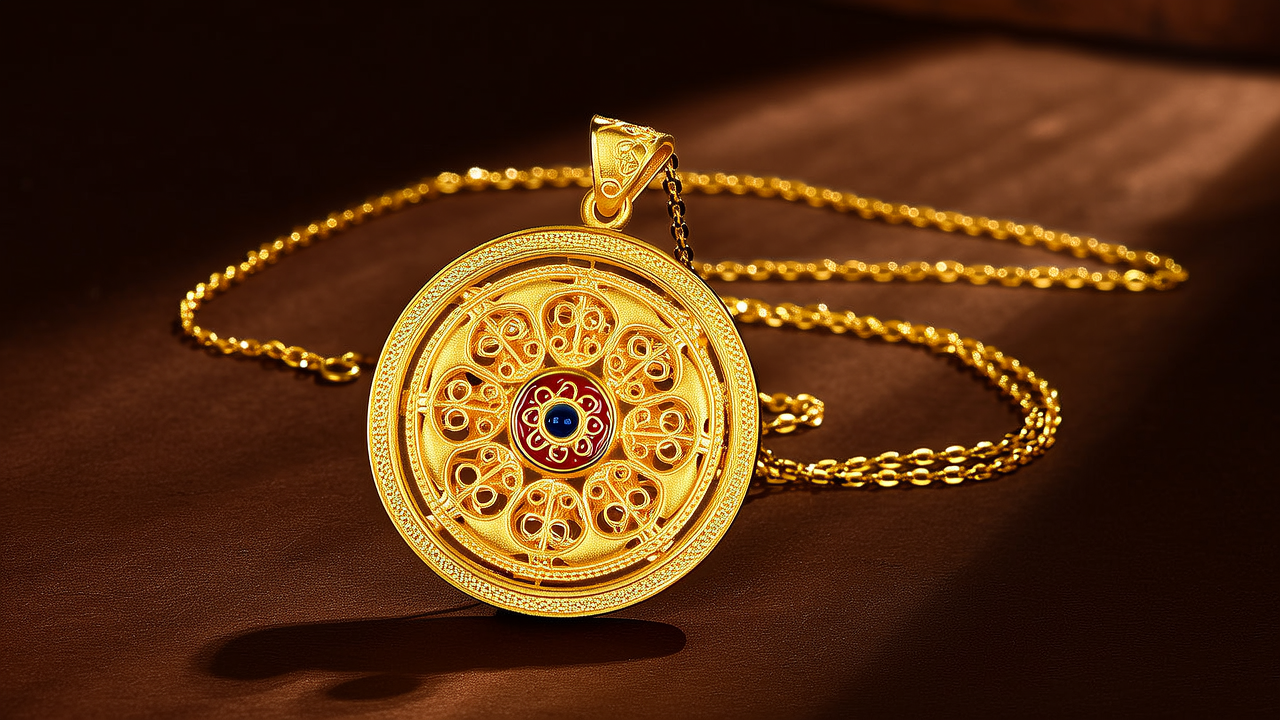 八宝罗盘黄金项链图片