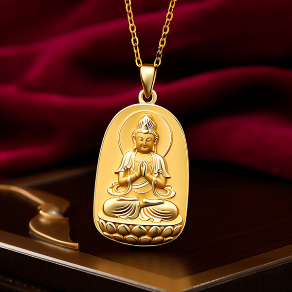 黄金火焰观音吊坠图片